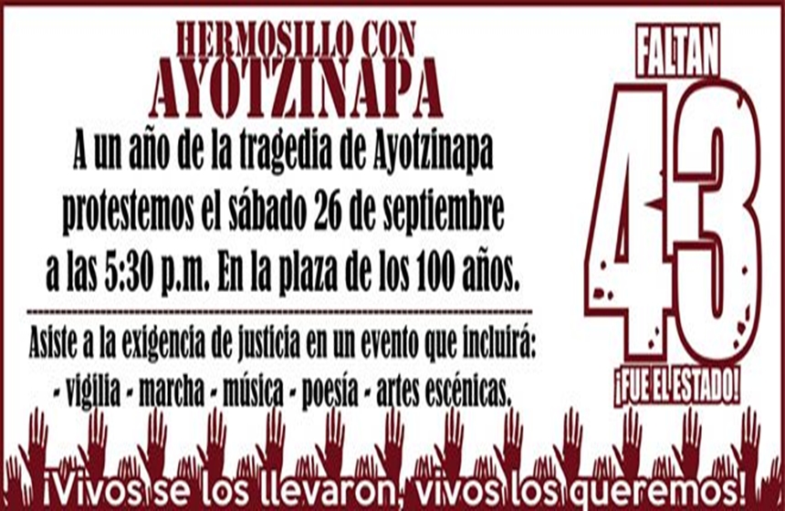 Marcha Hermosillo con Ayotzinapa Sábado 26 de septiembre