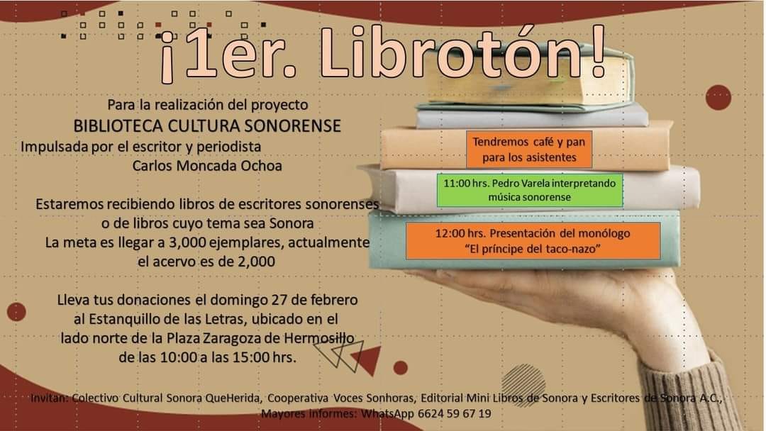 Para crear una Biblioteca de Cultura Sonorense, invitan al “Librotón” este domingo 27