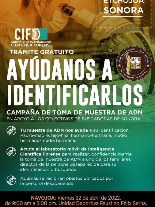 Fiscalía convoca a toma de muestras de ADN para identificar personas desaparecidas