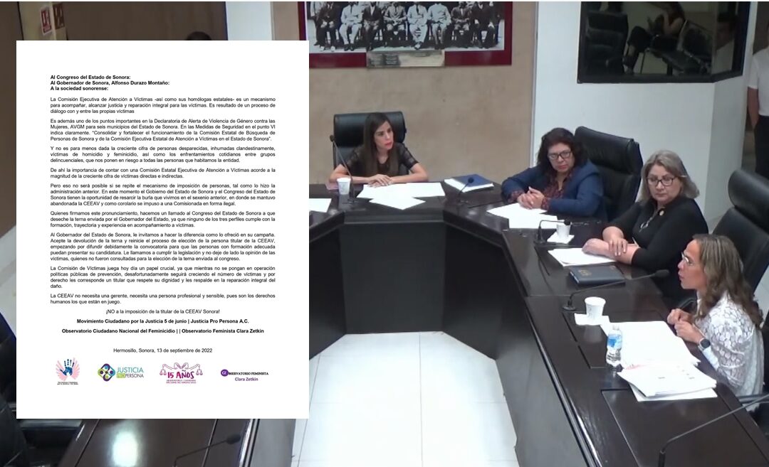 Organismos ciudadanos exigen que no se imponga a titular de Comisión de Atención a Víctimas