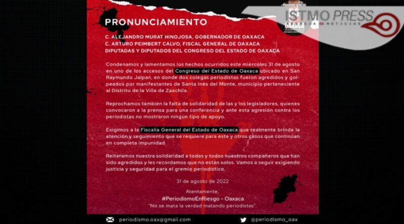 Agreden a reporteros en las instalaciones del Congreso Local de Oaxaca