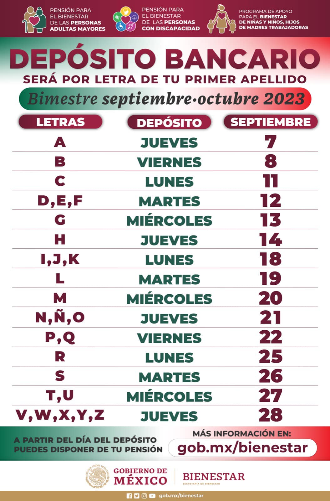 CALENDARIO DE DEPÓSITOS SEPTIEMBRE-OCTUBRE