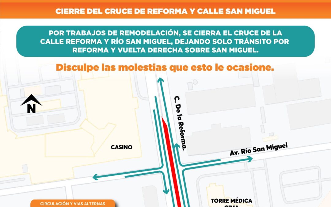 Cierre temporal de tránsito en cruce Serna y Río San Miguel para realizar adecuaciones