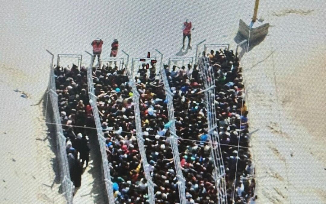 Entre vallas y disparos, palestinos buscan ayuda humanitaria en Gaza