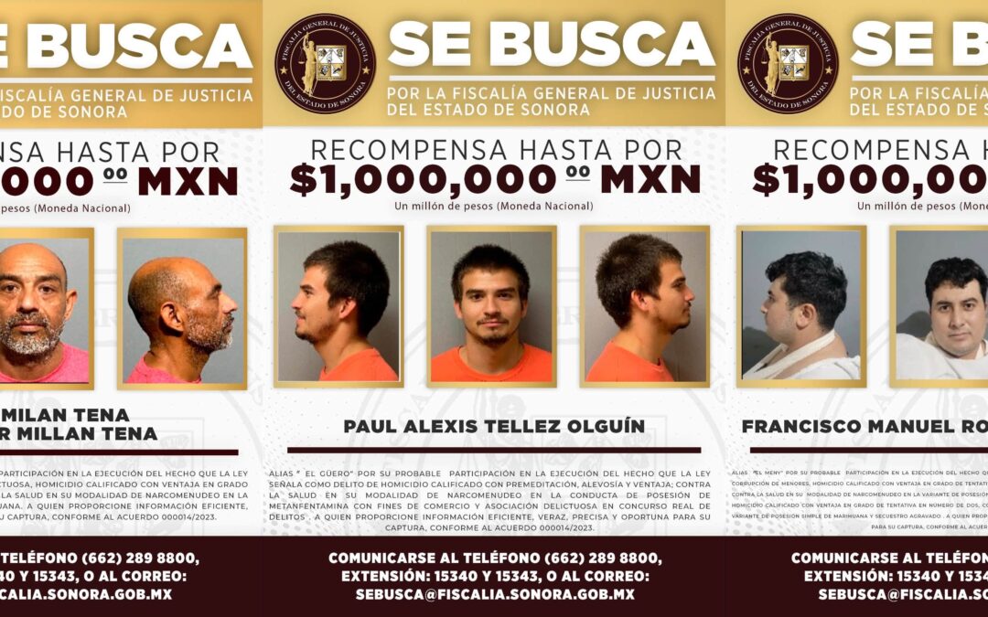 FGJE ofrece 1 millón por información que permita recapturar a tres reos fugados el sábado